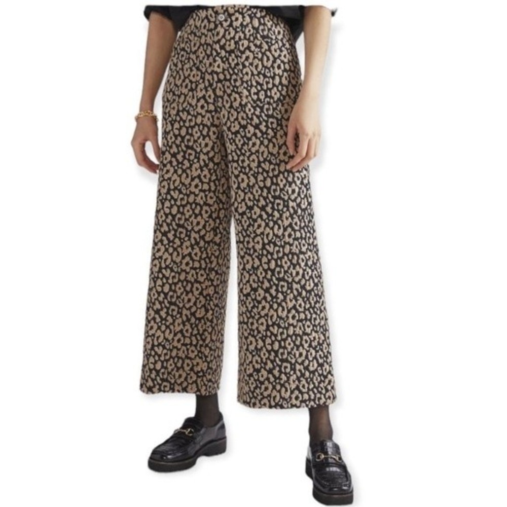 Maeve  Anthropologie Pants Leopard Brocade Animal Print Wide Leg Cropped Size 6